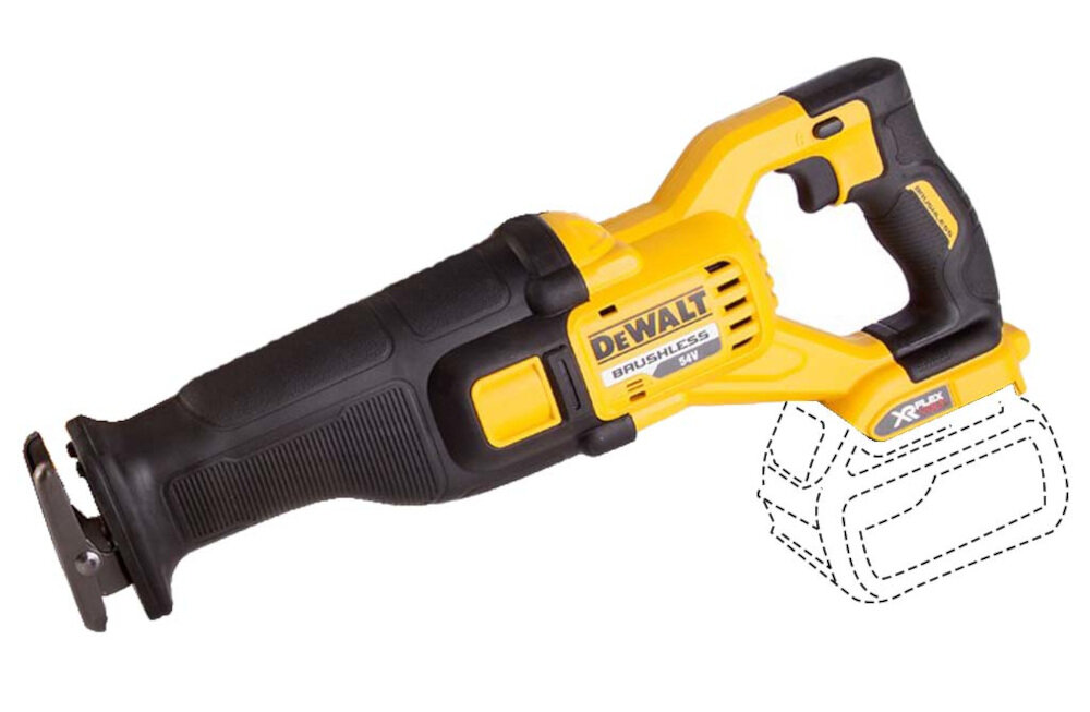 Piła szablasta DEWALT DCS312N-XJ niesamowita szybkość wydajność pracy prędkość 2800 skoków na minutę długość skoku 16 mm akumulator Li-Ion o napięciu 12 V model dostępny bez akumulatora i ładowarki