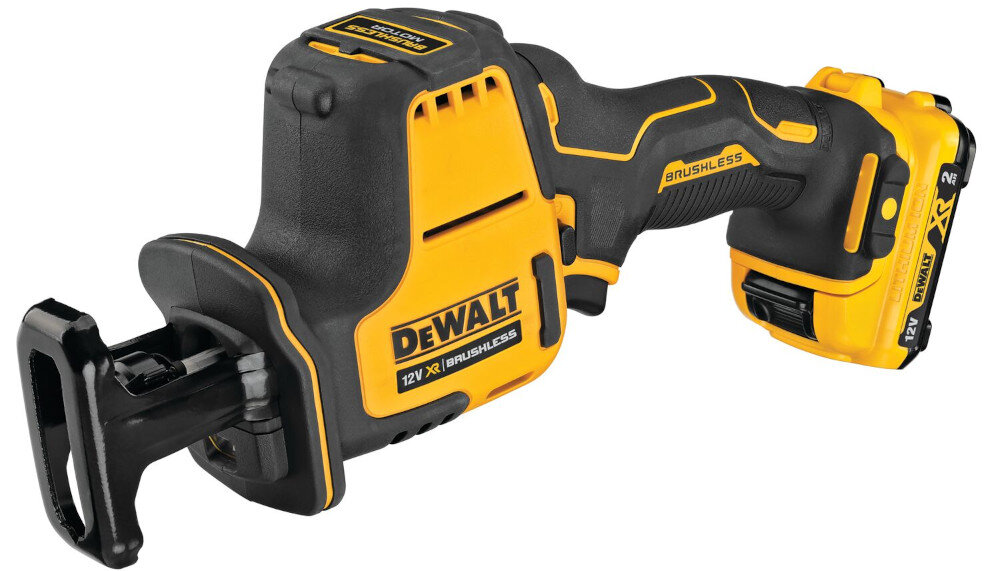 Piła szablasta DEWALT DCS312NT funkcjonalny rotacyjny zacisk szybka wymiana brzeszczotu nie wymaga zastosowania jakichkolwiek narzędzi