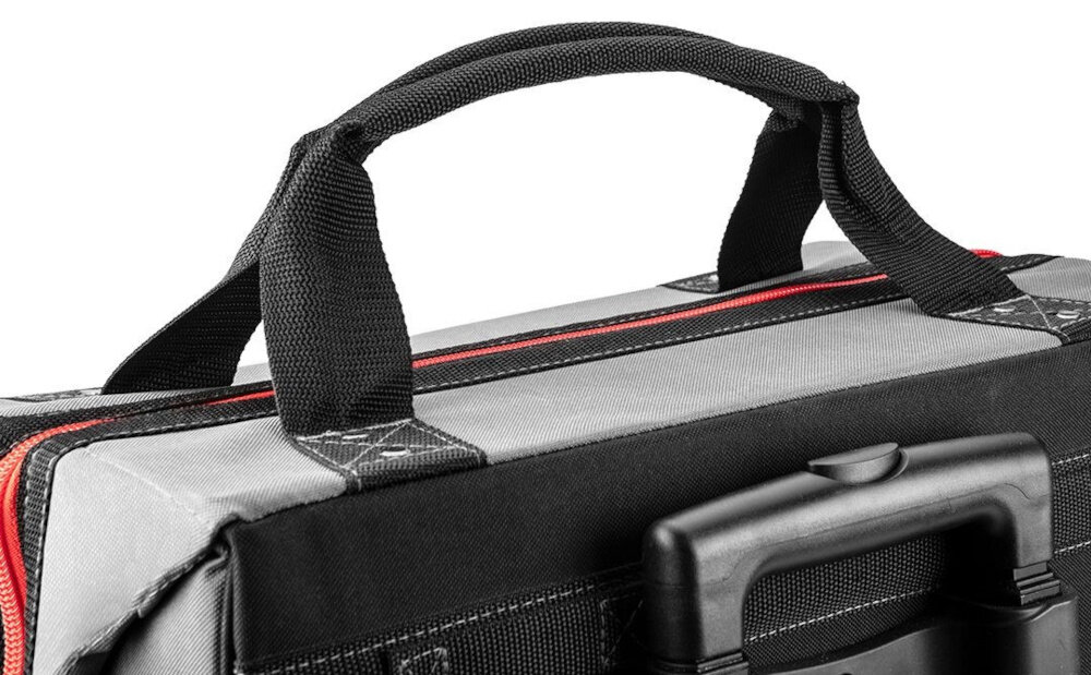 Zestaw toreb narzędziowych GRAPHITE Energy+ 58G088 zbliżenie na uchwyty wytrzymałe uchwyty ułatwiają podnoszenie i ustawianie stabilne uchwyty bezpieczeństwo transportu ręcznego