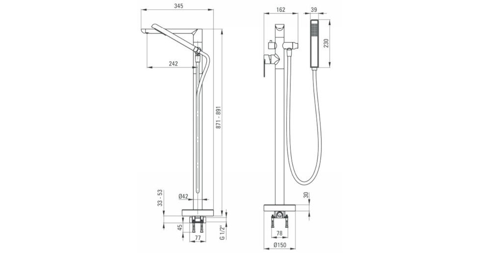 BATERIA WANNOWA NATYNKOWA DEANTE ALPINIA BGA 017M CHROM wymiary gwint wężyk zasięg wylewka wąż