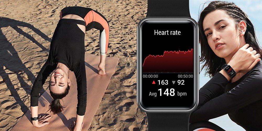 Smartwatch HUAWEI Watch Fit ćwiczenia trening pulsometr barometr gps nawigacja lokalizacja bieganie pływanie puls monitor snu oddech