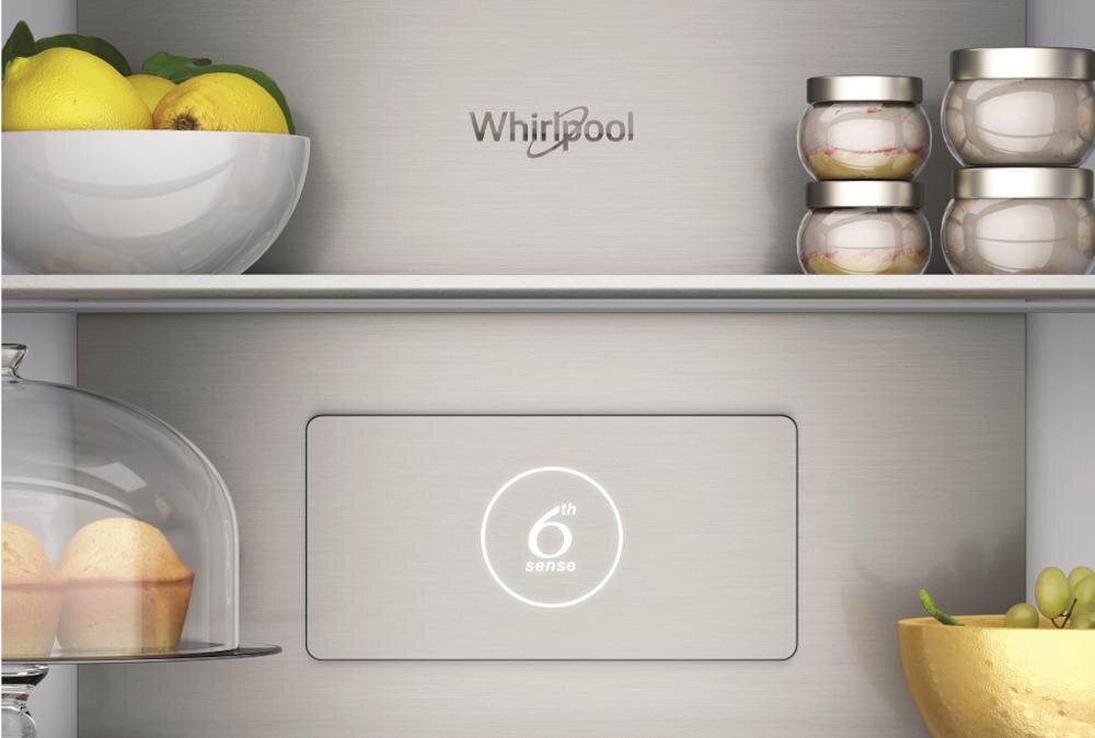 WHIRLPOOL WQ9 U1GX szklane półki krawędź wyciek elegancja wnętrze lodówka przestrzeń żywność szybkie chłodzenie temperatura świeżość