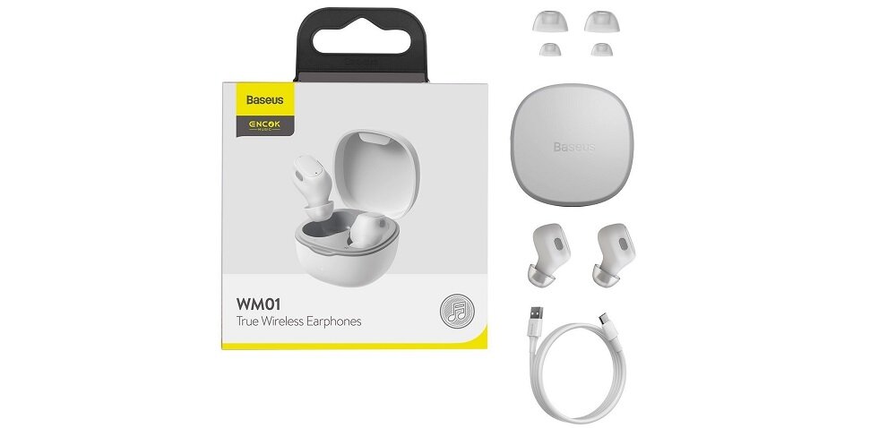 Słuchawki dokanałowe BASEUS Encok WM01 Biały widok zestaw opakowanie