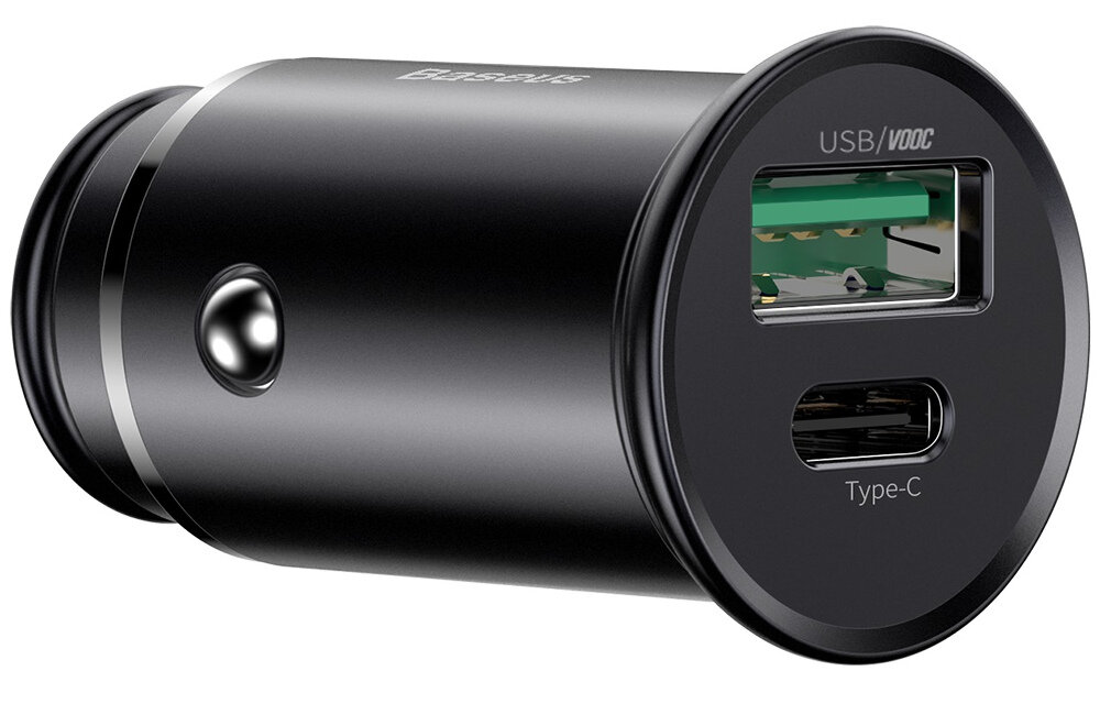 ŁADOWARKA SAMOCHODOWA BASEUS CIRCULAR METAL 30W CZARNA dwa wejścia szybkie ładowanie trwałość jakość