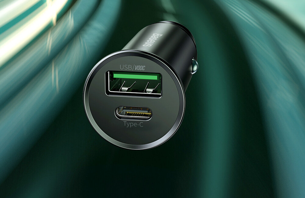 ŁADOWARKA SAMOCHODOWA BASEUS CIRCULAR METAL 30W CZARNA technologia Quick Charge VOOC szybkie ładowanie