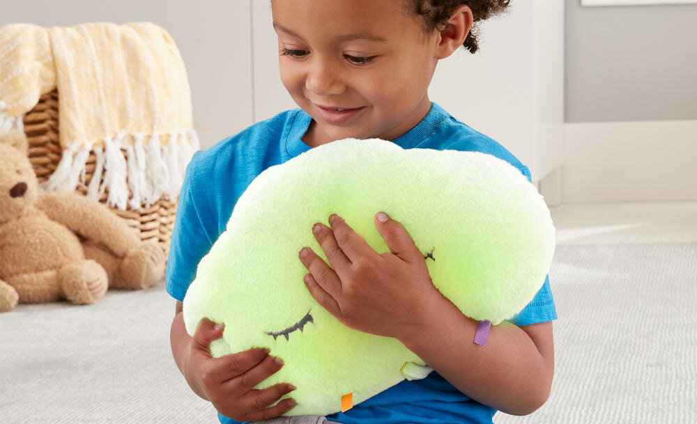 FISHER-PRICE-SENNE-CHMURKA uspokajacz ustawienia potrzeby dziecko zmysły materiał światełka dźwięki dotyk słuch wzrok zasypianie maluszek komfort