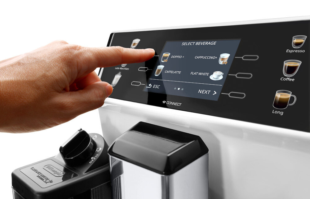 Ekspres DELONGHI PrimaDonna Class ECAM550.65.W nowoczesny wyswietlacz latwa obsluga wygodne uzytkowanie