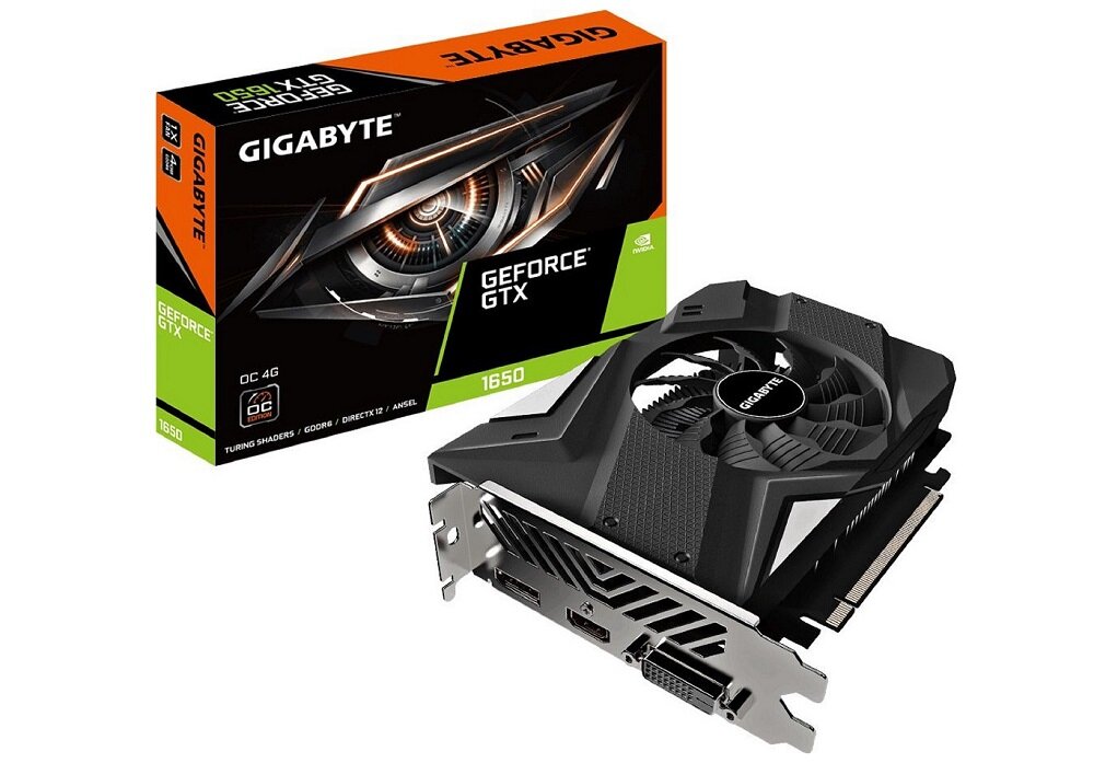 Karta graficzna GIGABYTE GeForce GTX 1650 OC 4GB - wygląd ogólny opakowanie rozdzielczość Full HD Architektura Turing GDDR6 Nvidia G-Sync