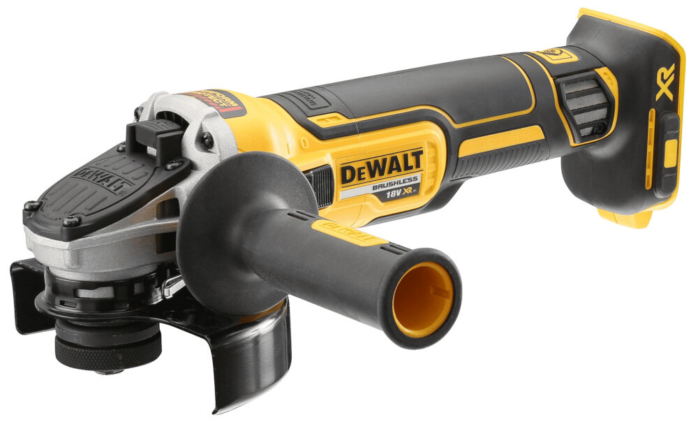 Zestaw Combo DEWALT DCK204P3T szlifierka kątowa DCG405NT do pracy z tarczami o średnicy 125 mm hamulec elektroniczny sprzęgło elektroniczne siatkowe osłony antypoślizgowy materiał uchwytu dwupozycyjna rękojeść boczna