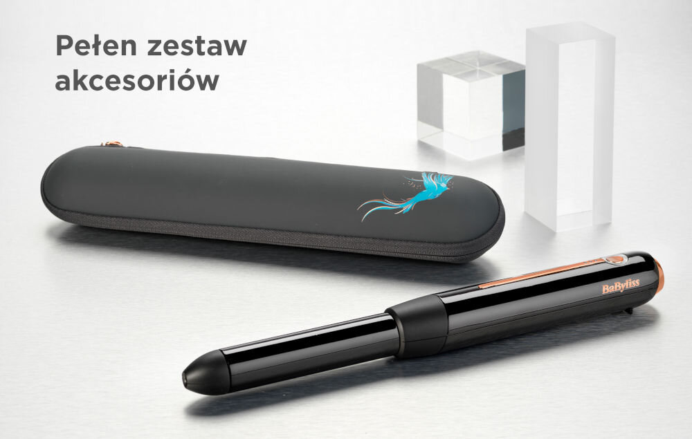 Lokówka BABYLISS 9001U zestaw praktyczne akcesoria etui podróżne podszewka chroniąca przed ciepłem bezpieczne przechowywanie mata rękawica termoochronna wygoda bezpieczeństwo funkcja wielonapięciowa w kazdym zakątku świata
