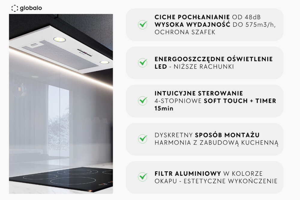 Okap GLOBALO Laizeno 60.2 Biały cicha praca szum