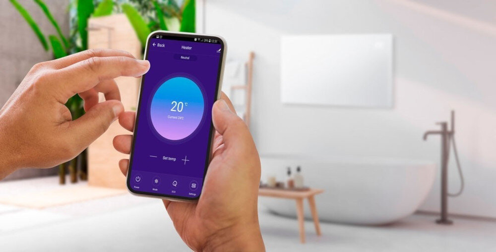 Grzejnik konwektorowy NEO 90-095 technologia grzewcza moc moduł Wi-Fi zdalne sterowanie aplikacja TUYA APP programowanie precyzja tygodniowy harmonogram pracy