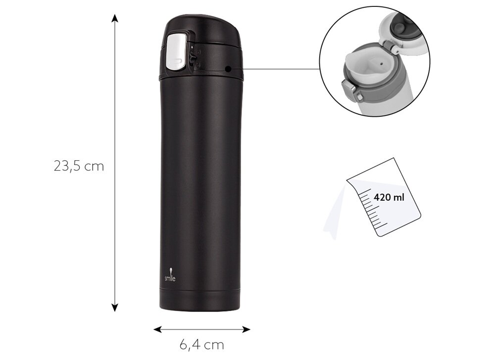 Termos SMILE STT-2-2 Czarny 420 ml poręczny, odpowiedni rozmiar, minimalistyczna forma, do każdego stylu
