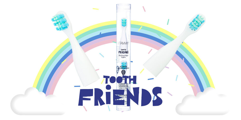 Oryginalna końcówka do szczoteczki VITAMMY Tooth Friends Niebiesko-zielony (2 szt.) (Idealna dla dzieci) wygląd design prezentacja wizualizacja Kolorowa motywacja do mycia