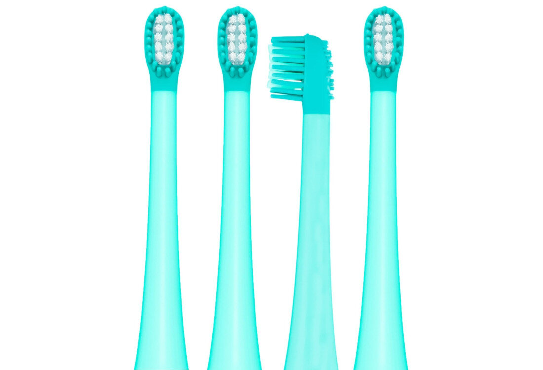 Oryginalna końcówka do szczoteczki VITAMMY Dino Turkusowy (4 szt.) (Zaokrąglone włosie) Powierzchnia do czyszczenia języka strefa do mycia języka pomoc redukcja bakterie dla dzieci od 3 roku życia Zalecana wymiana co trzy miesiące