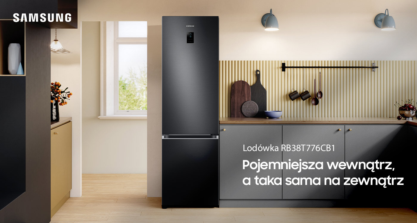 Zdjęcie lodówki Samsung RB38T776CB1, która zyskała pojemniejsze wnętrze bez zmieniania zewnętrznych wymiarów. Urządzenie dostępne jest w ofercie sklepu Media Expert. Zdjęcie lodówki Samsung RB38T776CB1, która zyskała pojemniejsze wnętrze bez zmieniania zewnętrznych wymiarów. Urządzenie dostępne jest w ofercie sklepu Media Expert.
