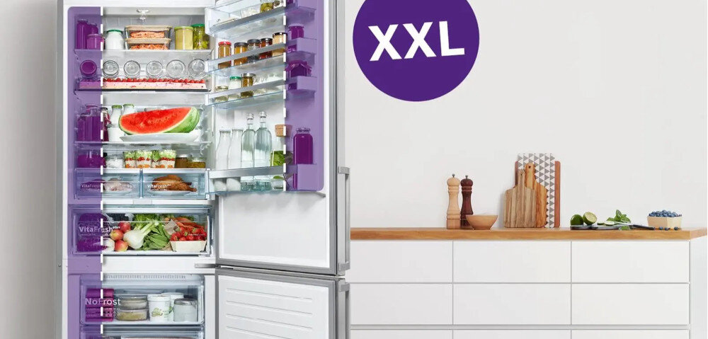 LODÓWKA BOSCH KGV58VLEAS SREBRNA Pojemność XXL dużo miejsca przestrzeń wnętrze