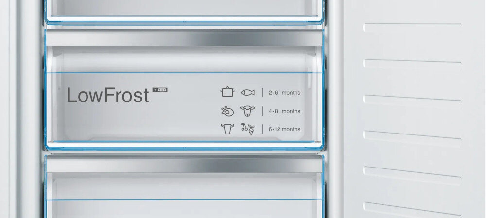 Zamrażarka BOSCH GIV11AFE0 funkcja LowFrost zaoszczędzić pracę ograniczając powstawanie lodu praktyczny otwór w podstawie urządzenia