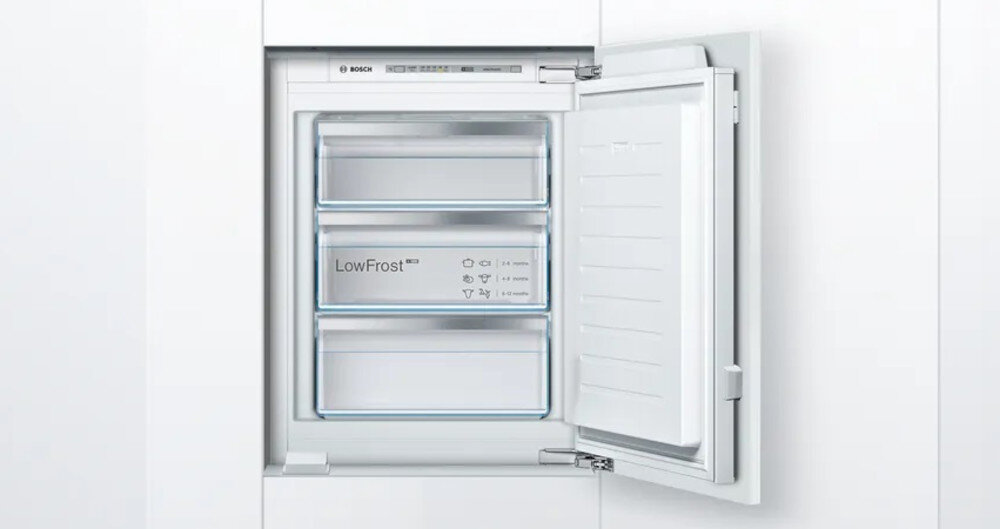 Zamrażarka BOSCH GIV11AFE0 do zabudowy alarm dźwiękowy i wizualny klasa efektywności energetycznej A++ roczne zużycie prądu 144 kWh