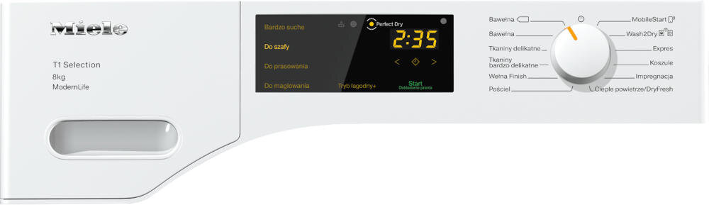 MIELE czytelny wyświetlacz prosta obsługa programy suszenie