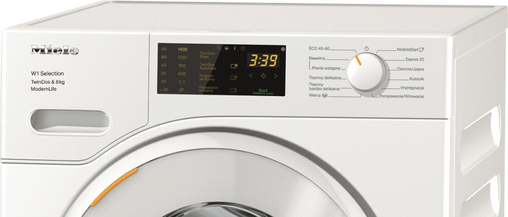 MIELE pralka wyświetlacz pokrętło program pranie automatyczny wełna expres outdoor impregnacja bawełna wstępne płukania krochmalenie ciemne jeans delikatne pompowanie wirowanie eco