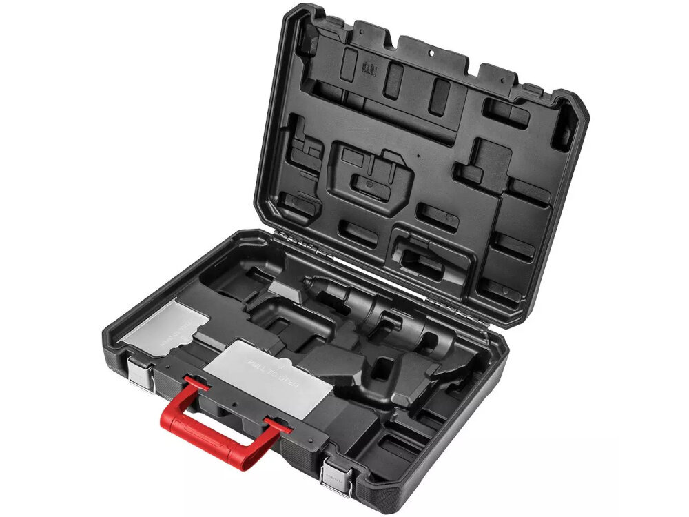 Walizka GRAPHITE 58G087 otwarta walizka na białym tle waga 2,2 kg utrzymanie porządku dedykowana przestrzeń szybkie odnalezienie potrzebnego narzędzia