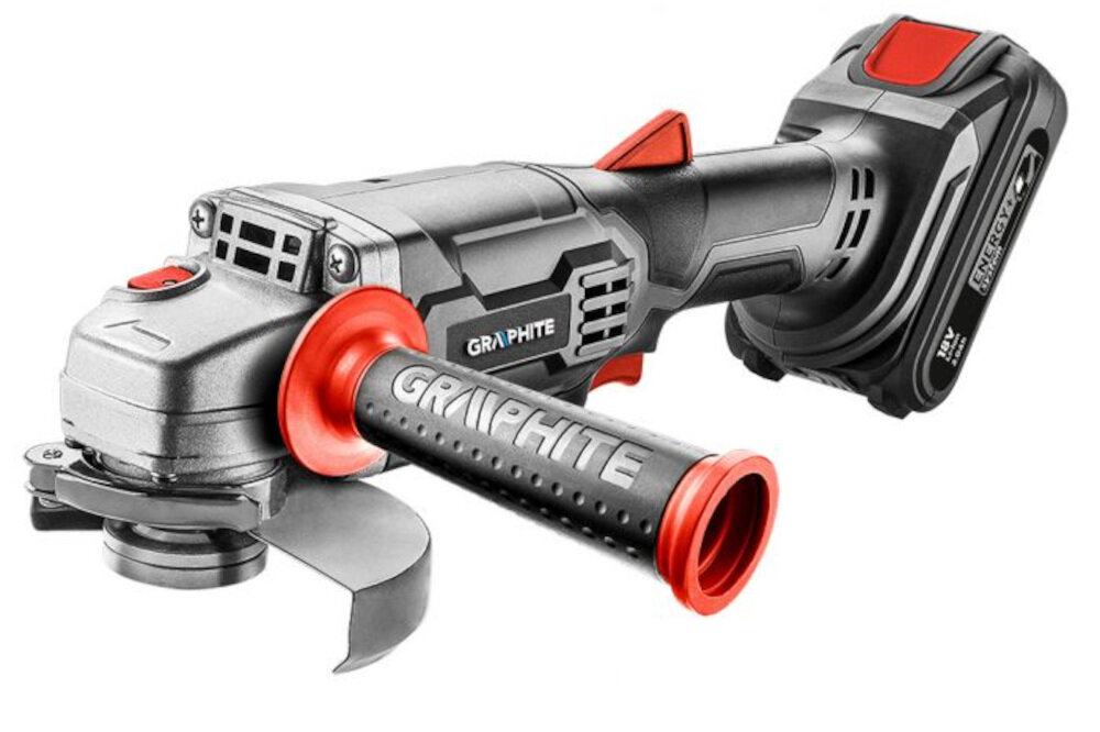 Szlifierka kątowa GRAPHITE 58G003 Energy+ do cięcia szlifowania polerowania materiałów o zróżnicowanej strukturze i twardości ergonomiczny kształt doskonałe wyważenie tarcza o średnicy 115 mm odpowiednie rozmieszczenie otworów wentylacyjnych zabezpiecza przed przegrzaniem