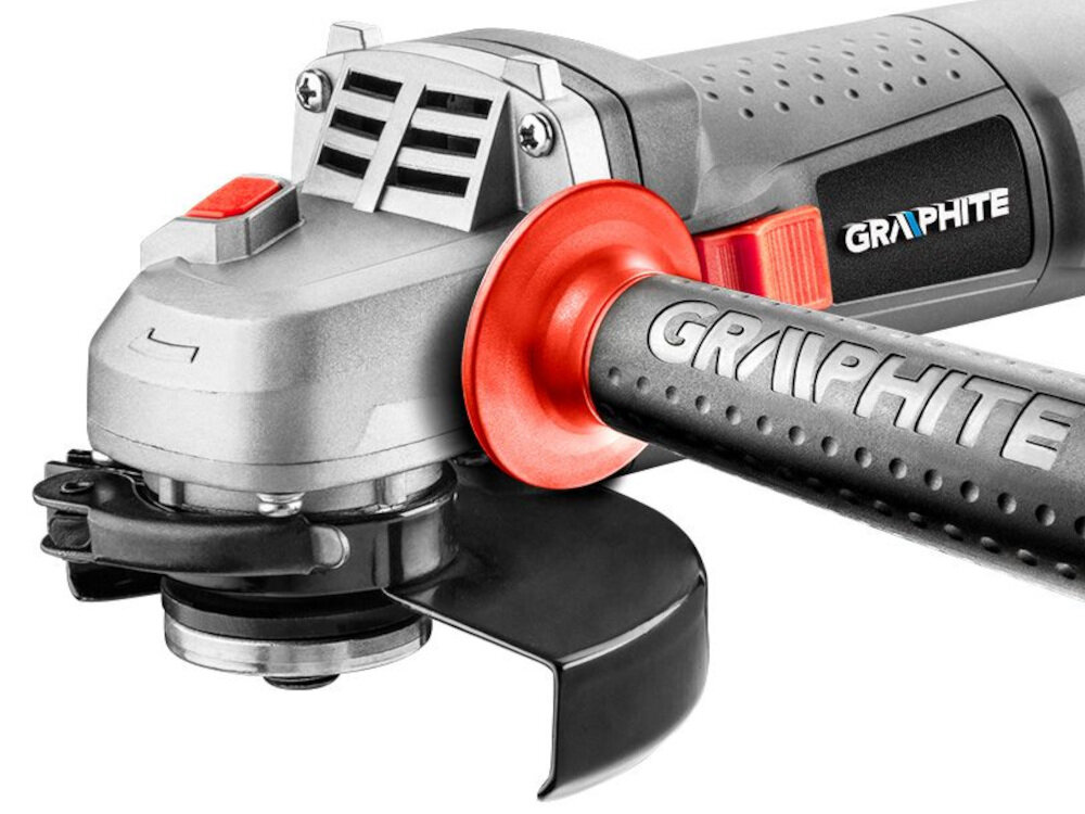 Szlifierka kątowa GRAPHITE 58G003 Energy+ 2-elementowy przycisk włącznika zabudowany przycisk blokady wrzeciona