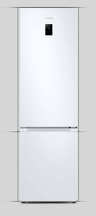 Zdjęcie białej lodówki Samsung RB38T672CWW zostało otoczone ikonami reprezentującymi główne cechy urządzenia Zdjęcie białej lodówki Samsung RB38T672CWW zostało otoczone ikonami reprezentującymi główne cechy urządzenia