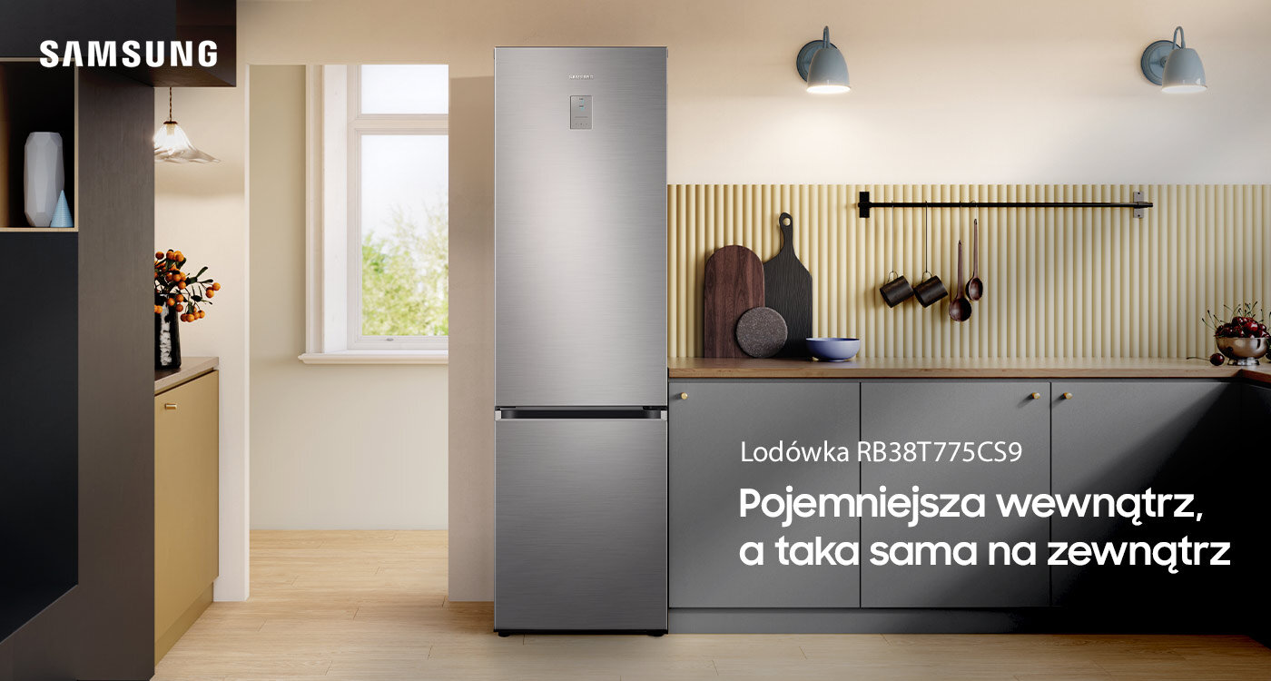 Dwumetrowa lodówka z dolnym zamrażalnikiem Samsung RB38T775CS9 dostępna w sklepach Media Expert Dwumetrowa lodówka z dolnym zamrażalnikiem Samsung RB38T775CS9 dostępna w sklepach Media Expert