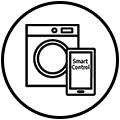 Okrągła ikona połączonej pralki z aplikacją SmartThings