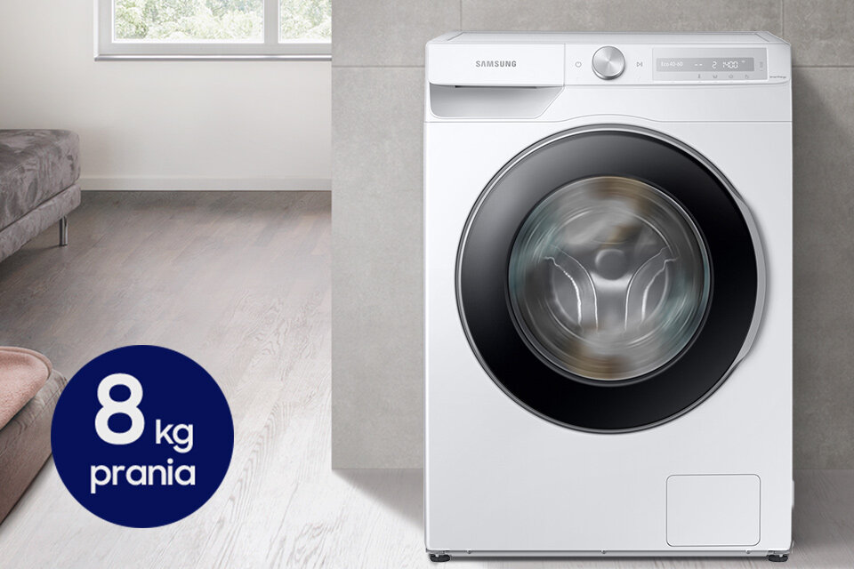 Pralka Samsung, która zmieści do 8 kilogramów stojąca w pokoju