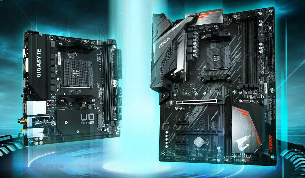 Płyta główna GIGABYTE A520 Aorus Elite - wygląd ogólny wyjątkowy design podświetlenie RGB Fusion 2.0