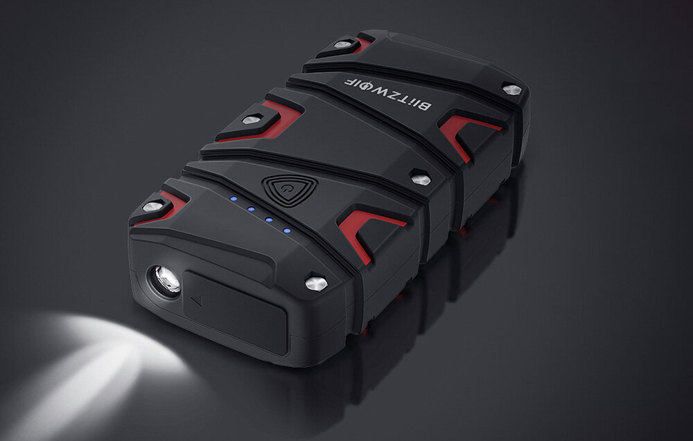 BLITZWOLF Jump Starter BW-JA1 latarkę LED przytrzymanie przycisku zasilania przez kilka sekund sygnału SOS stroboskopu - powerbank z włączoną latarką