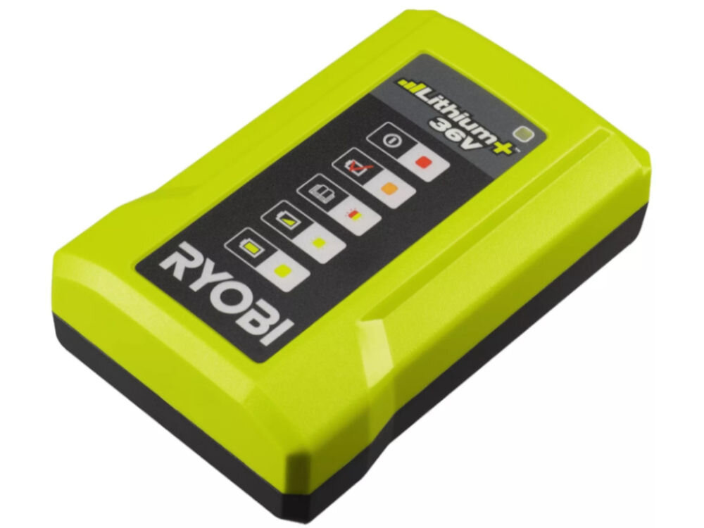 Ładowarka RYOBI RY36C17A 36V 1.7A, litowo jonowy, napięcie, użytkowanie, projekt, Zdjęcie na białym tle przedstawia ładowarkę akumulatorową