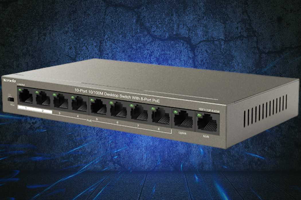 Switch TENDA TEF1110P bezwentylatorowa konstrukcja rozmiar stalowa rama plug and play