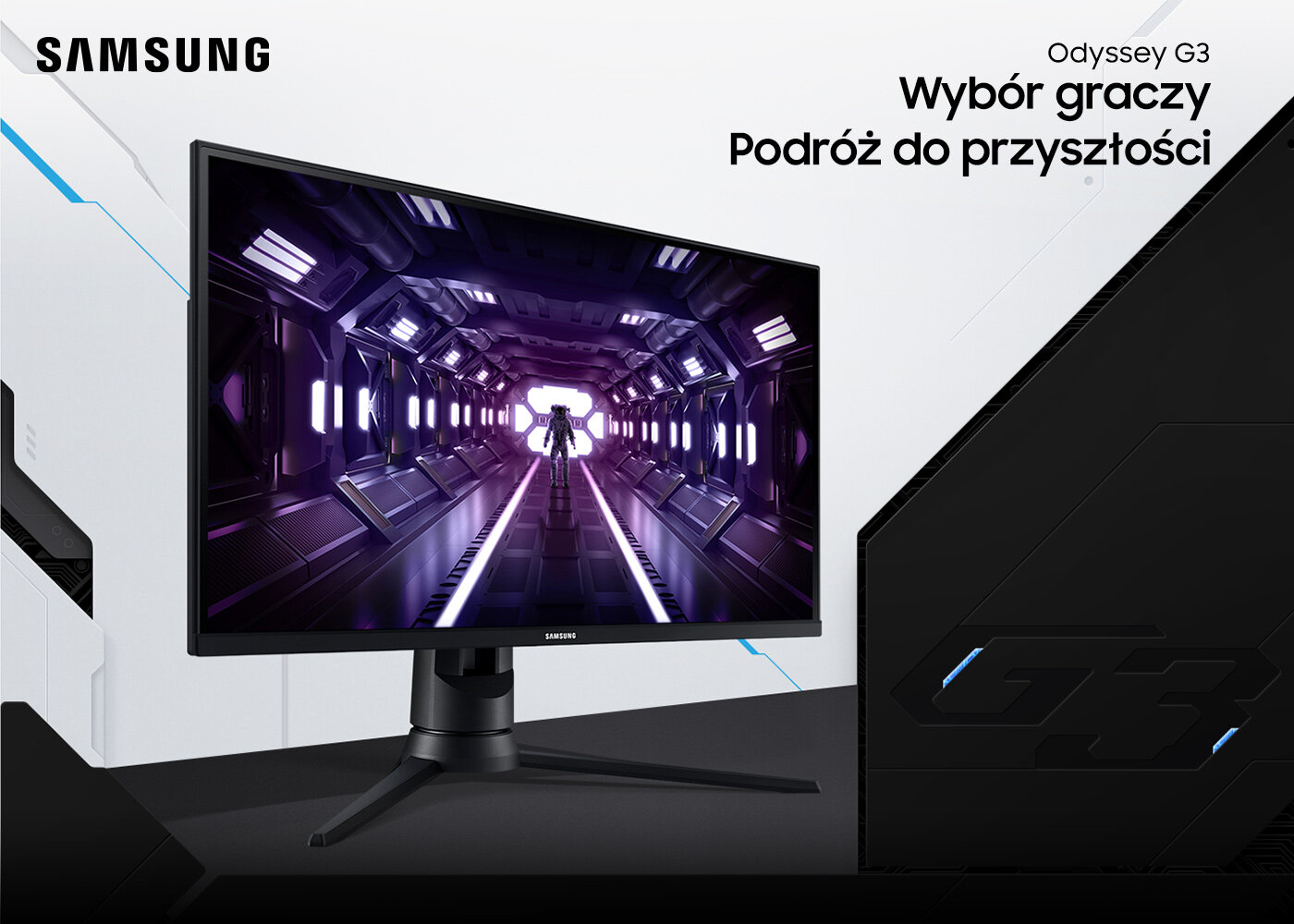 Monitor Samsung Odyssey G3 LF24G35TFWUXEN w futurystycznym, minimalistycznym poemiszczeniu