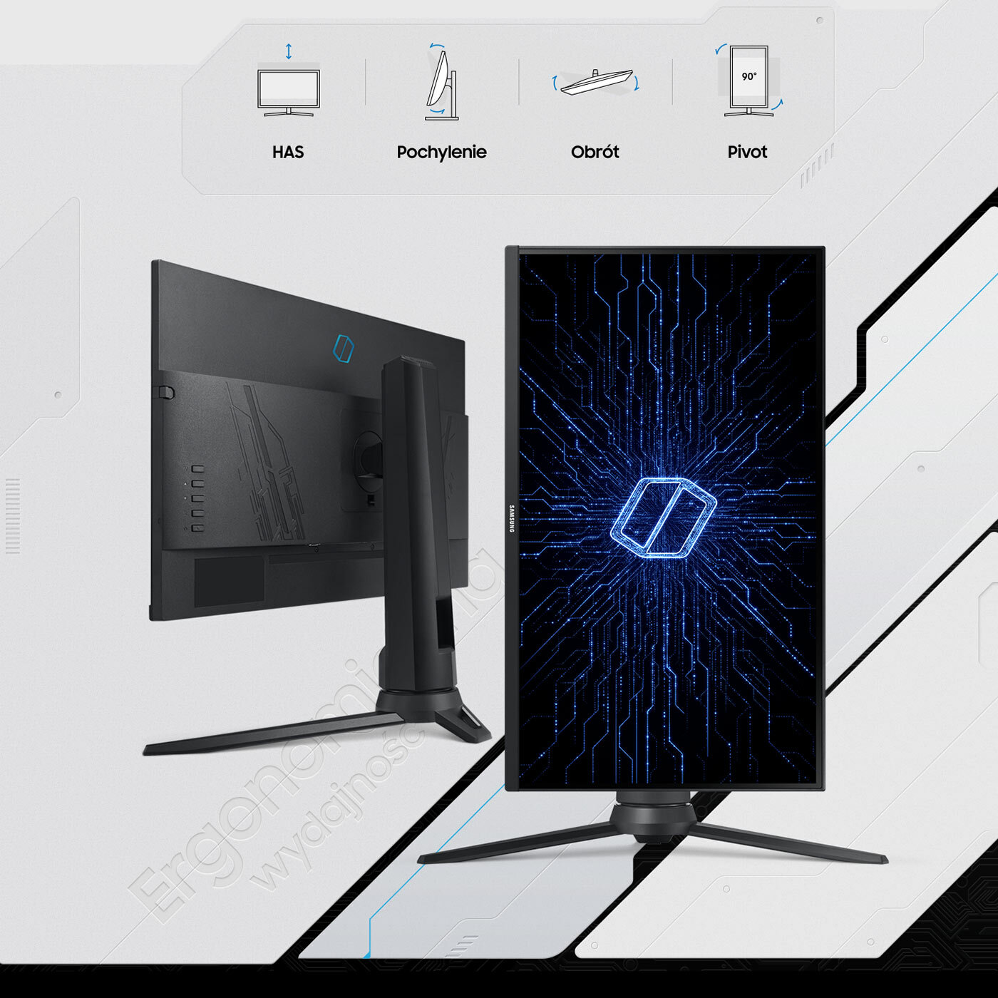 Przedstawienie opcji ustawienia ekranu monitora - w pionie, poziomie, ukośnie