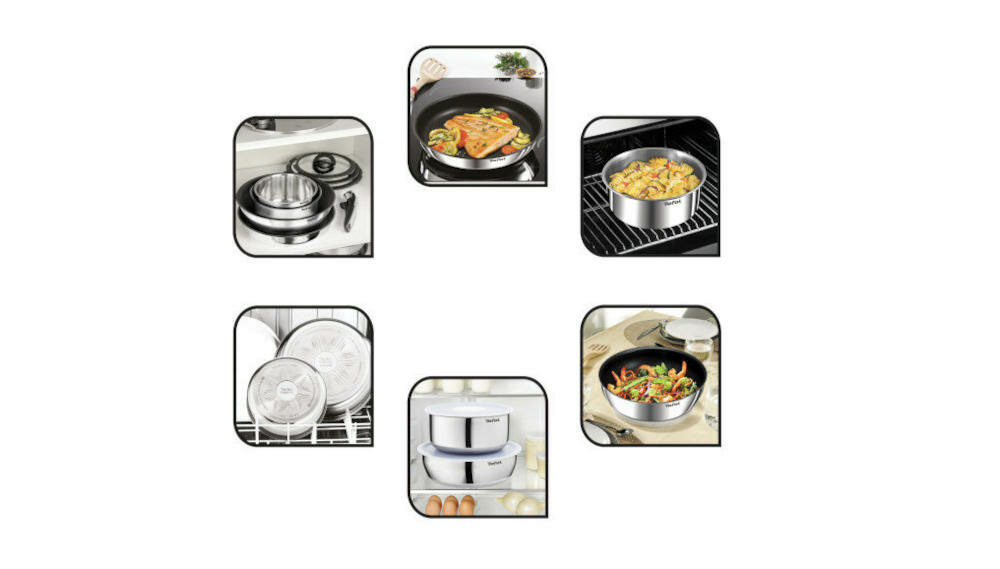 TEFAL-INGENIO-EMOTION elementy zestaw łopatka łyżka patelnie rondle przykrywki rączka łyżka funkcjonalność