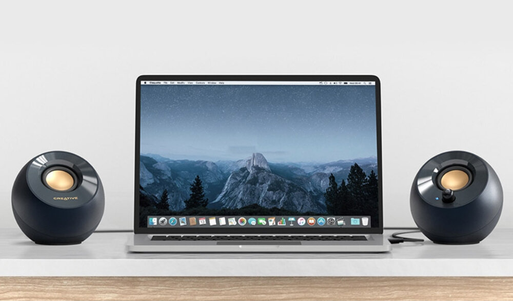 Głośniki CREATIVE Pebble V2 2.0, głośniki na biurku obok laptopa zakres częstotliwości słuchanie muzyki oglądanie filmów snr 75 db tony basowe