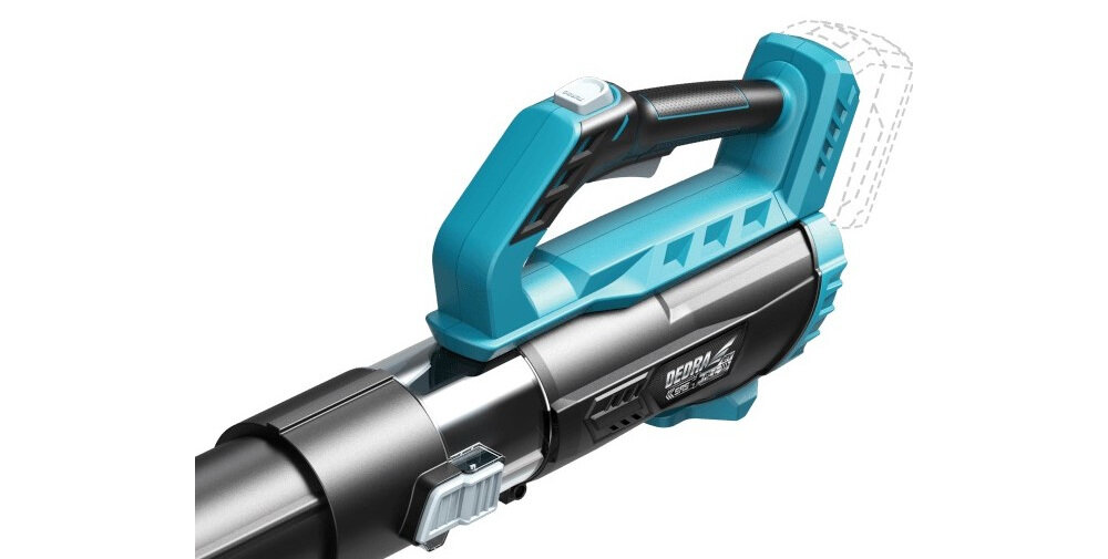 Dmuchawa do liści DEDRA SAS+ALL DED7093 zasilanie akumulator Li-Ion napięcie 8 V trwały niezawodny pasuje do innych elektronarzędzi marki DEDRA prędkość wydmuchu do 144 km/h dwustopniowa regulacja prędkości powietrza model bez akumulatora i ładowarki
