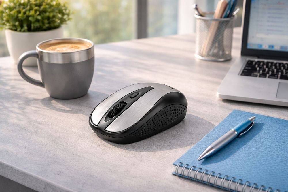 Tracer Joy II Tracer Joy II bezprzewodowa mysz komputerowa Elegancki design bezprzewodowej - mysz na blacie obok laptopa