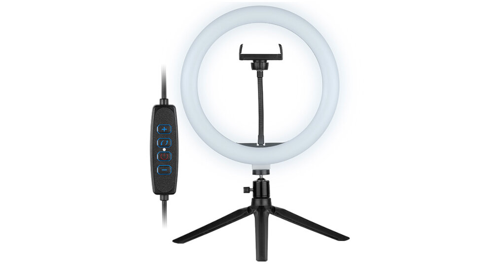 LAMPA TRACER PIERŚCIENIOWA RING 26CM Z MINI STATYWEM podświetlany pilot
