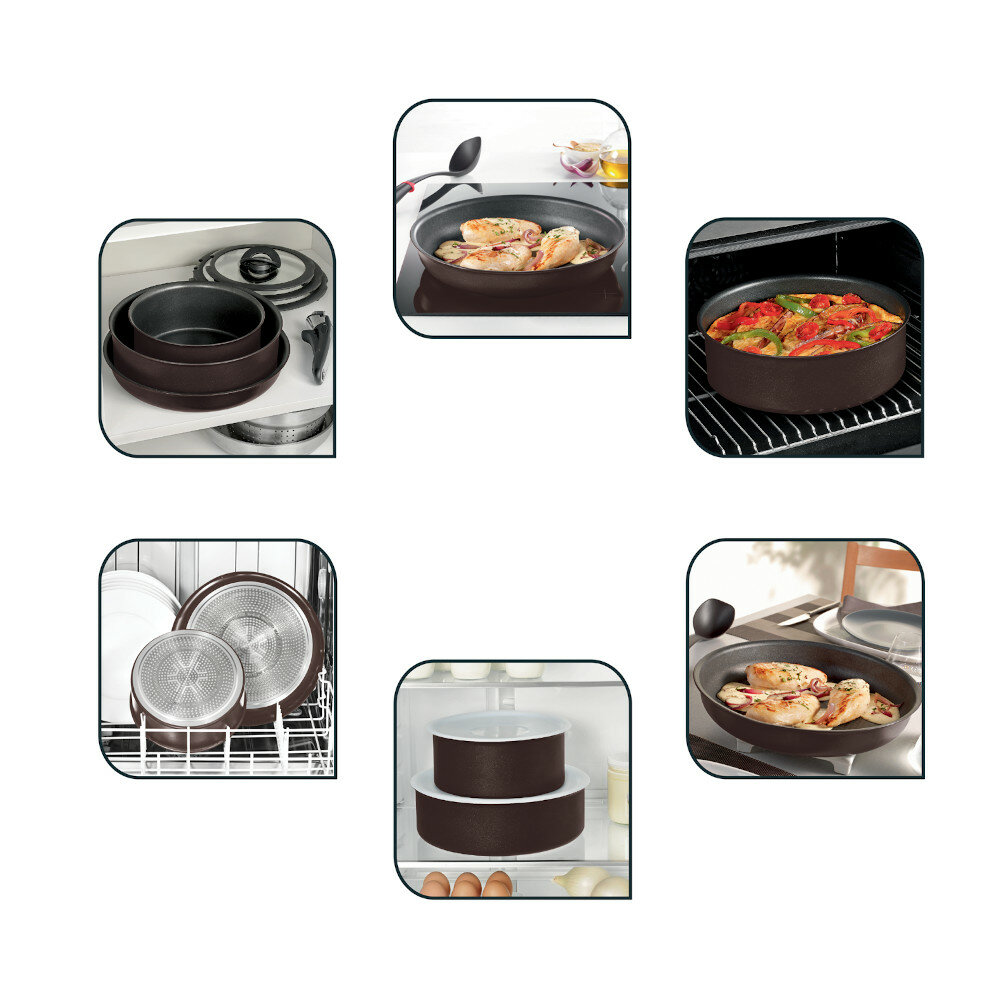 Zestaw patelni TEFAL Ingenio Titanium Fusion L6839053 (3 elementy) wielofunkcyjne naczynia gotowanie smazenie zapiekanie serwowanie uchwyt