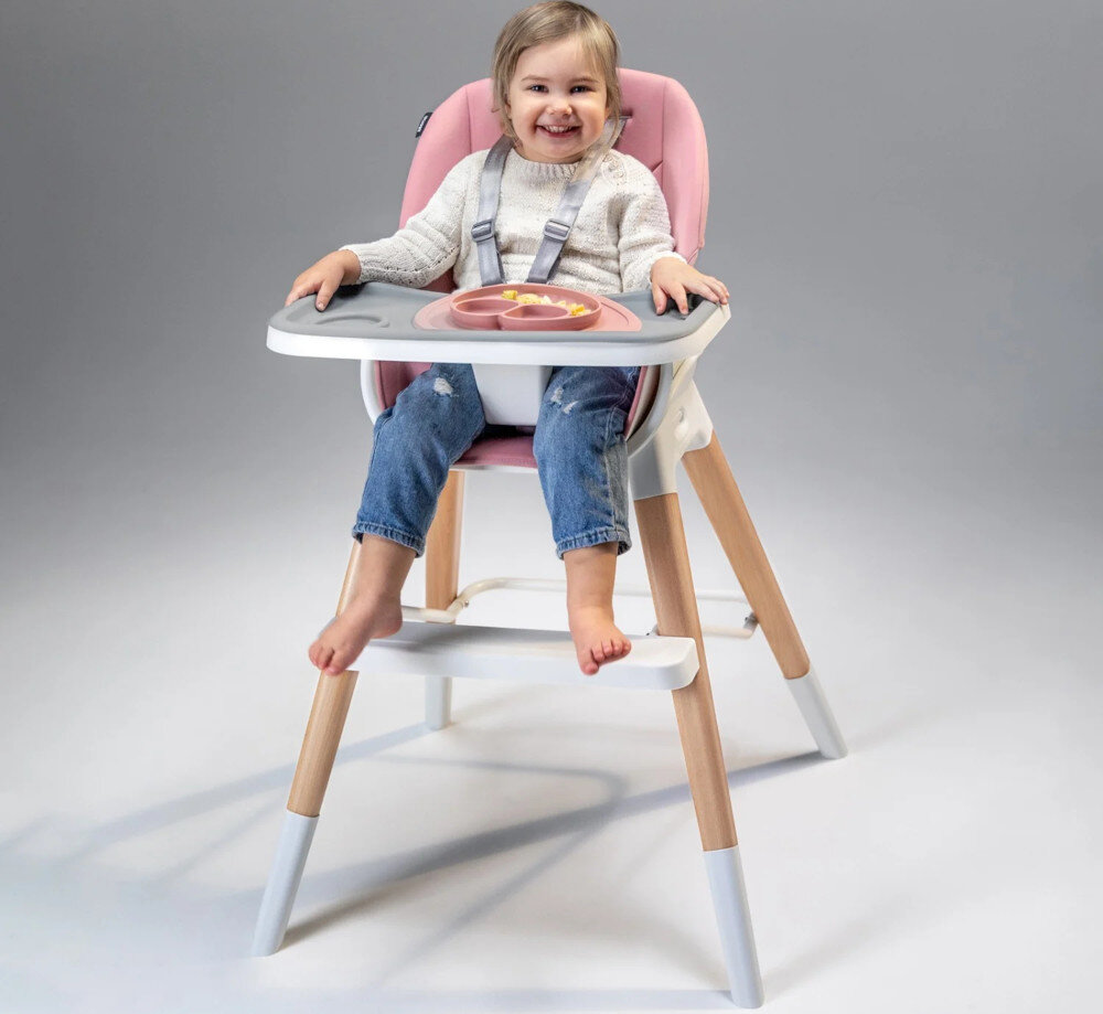 Krzesełko do karmienia LIONELO Mona Stone Szary Bezpieczeństwo 5-punktowe pasy bezpieczeństwa wygodny podnóżek szeroki zakres regulacji