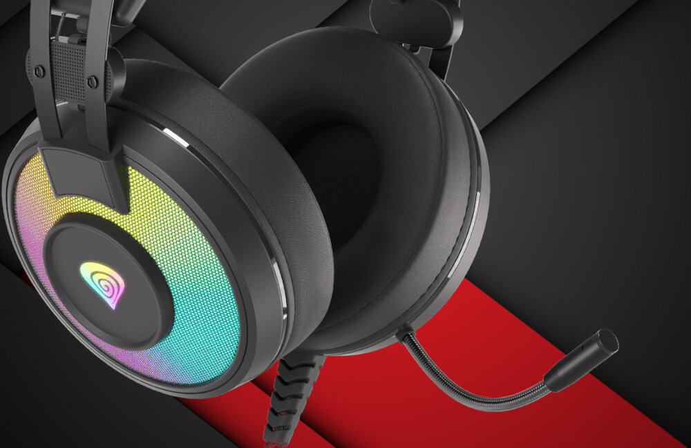 Słuchawki GENESIS <span>Neon 600 RGB</span> przetworniki design podświetlenie RGB łączność przewodowa mikrofon wysięgnik wypełnienie pałąk regulacja