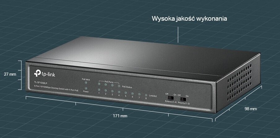 Switch TP-LINK TL-SF1008LP - metalowa obudowa