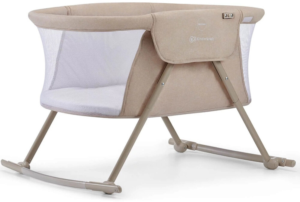 Łóżeczko KINDERKRAFT Lovi Beżowy praktyczny estetyczny piekny design stonowane kolory stelaz ze stali materac z bawelny i poliestru wysoce odporne szybkoschnace latwe w czyszczeniu