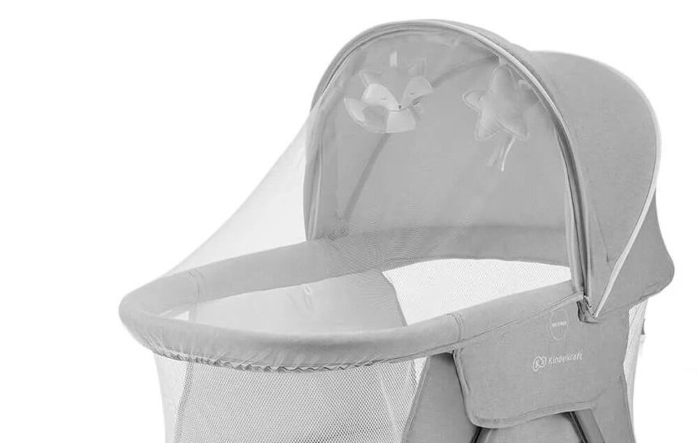 Łóżeczko KINDERKRAFT Lovi Beżowy moskitiera spokojny sen na swiezym powietrzu zabezpiecza dziecko przed owadami komfort bezpieczenstwo