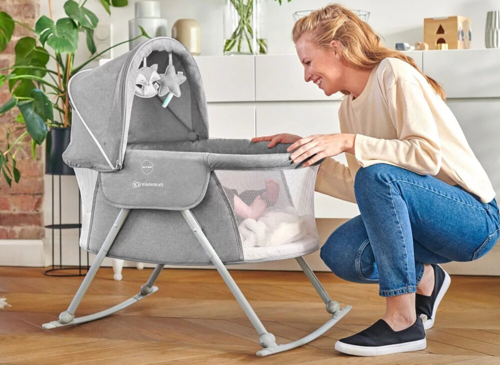 Łóżeczko KINDERKRAFT Lovi Beżowy proste w czyszczeniu miekkie poszycie materaca jest sciagane mozna prac w pralce